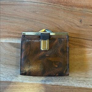 Brown Leather Wallet with Gold Accents